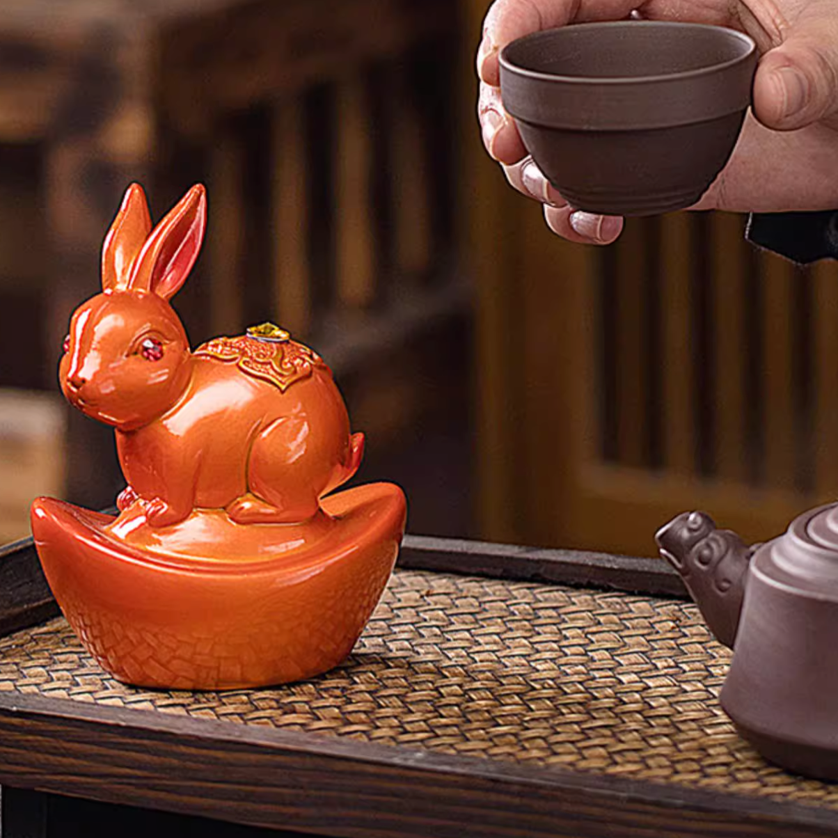【中華文化】兎 伝統工芸品 お湯で色が変わる 変色茶寵(へんしょくちゃろう)