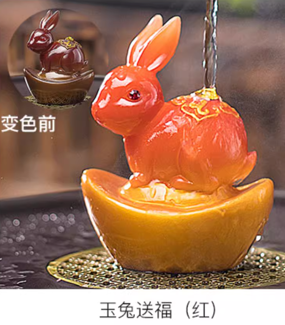 【中華文化】兎 伝統工芸品 お湯で色が変わる 変色茶寵(へんしょくちゃろう)