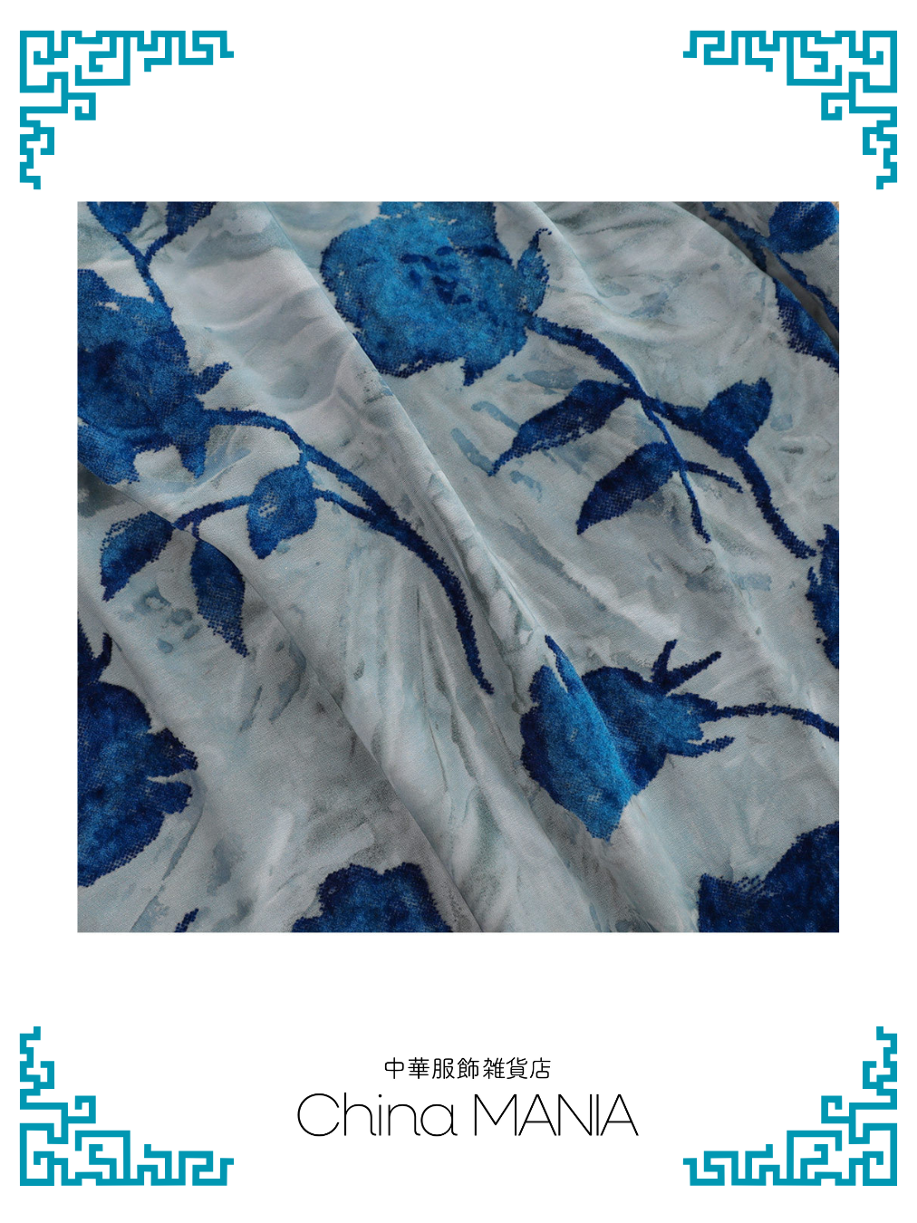 【旗袍】グレー×花柄【秋冬新作】