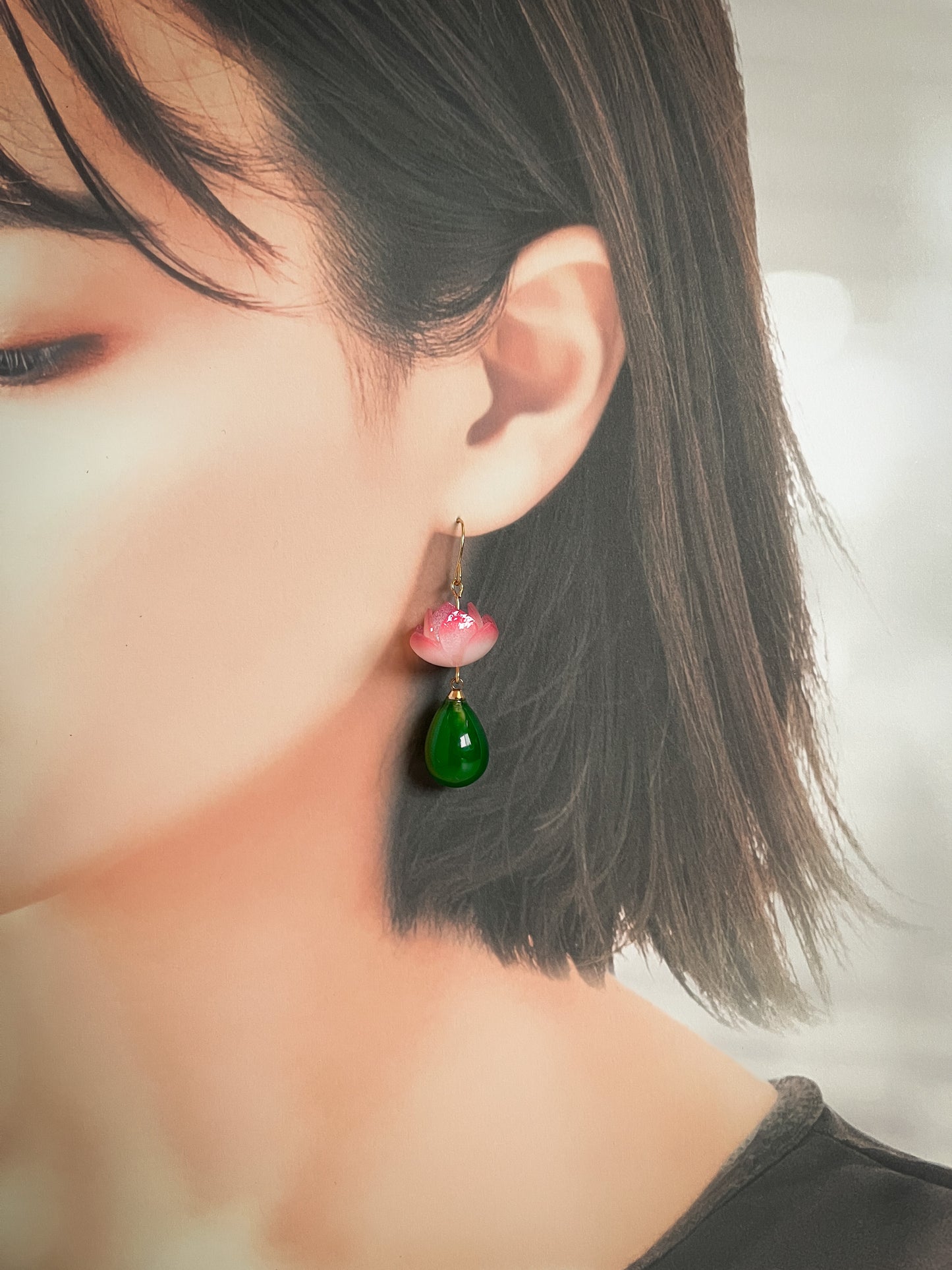 【ピアス/イヤリング】翠玉荷花/珠宮蓮華