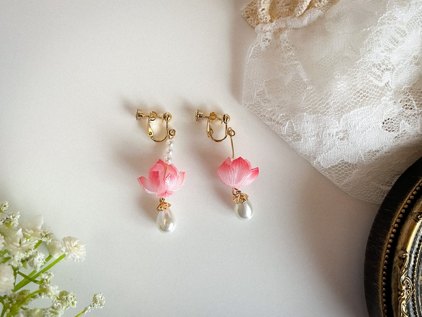 【ピアス/イヤリング】翠玉荷花/珠宮蓮華