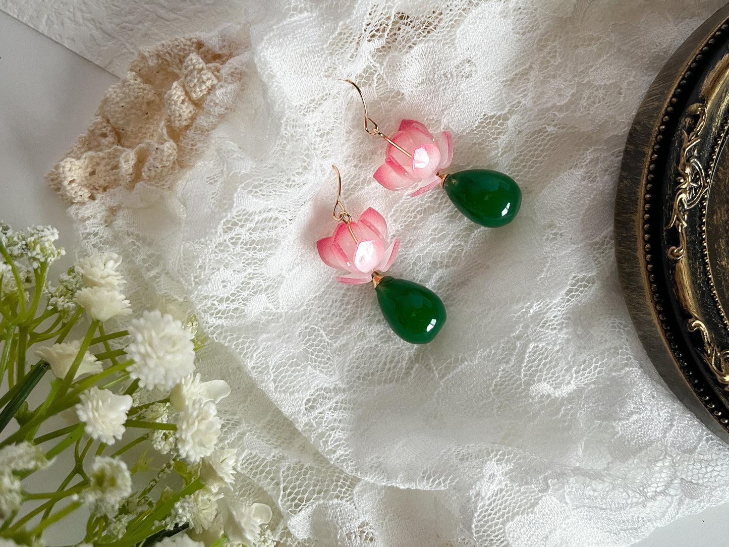【ピアス/イヤリング】翠玉荷花/珠宮蓮華