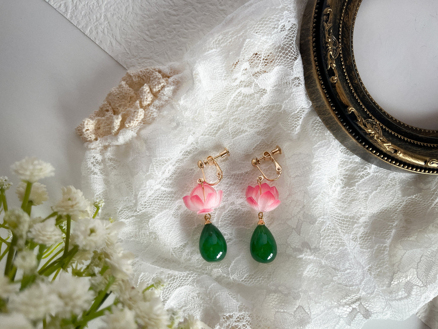 【ピアス/イヤリング】翠玉荷花/珠宮蓮華