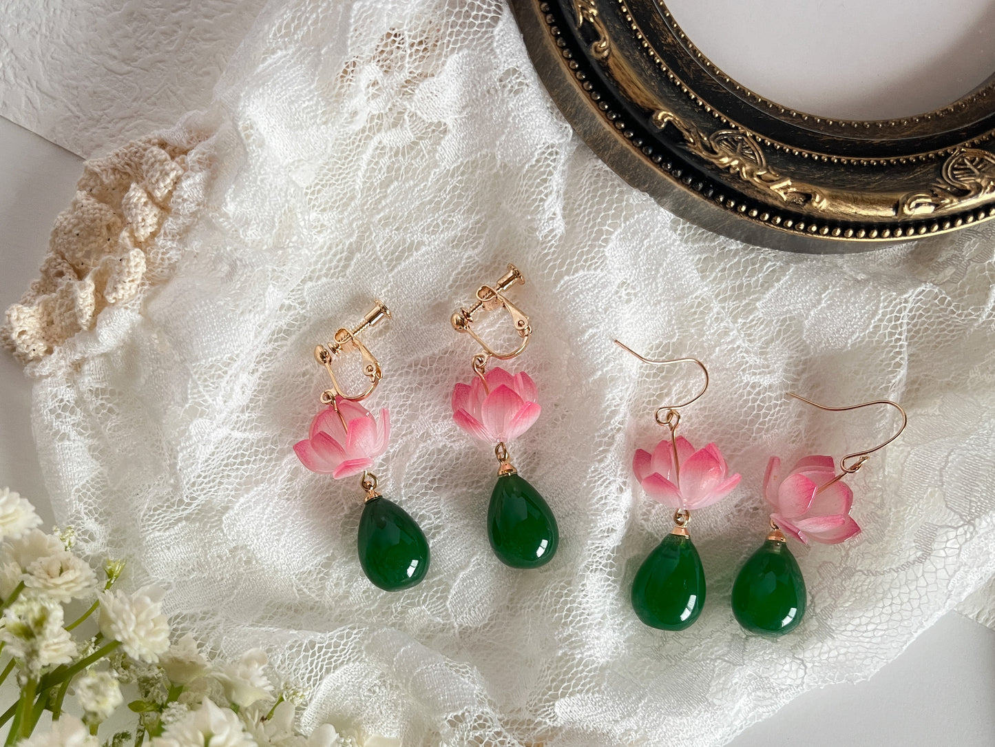 【ピアス/イヤリング】翠玉荷花/珠宮蓮華