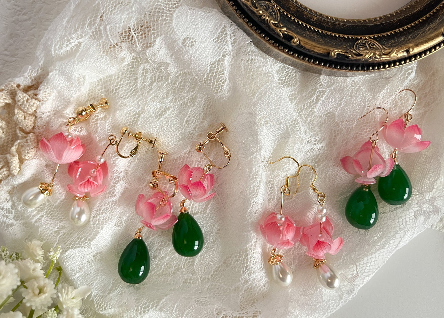 【ピアス/イヤリング】翠玉荷花/珠宮蓮華【全国送料無料・国内在庫】