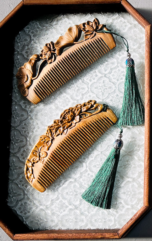 2/14(土)20:00-【櫛】 緑檀木　蓮/牡丹と蝶