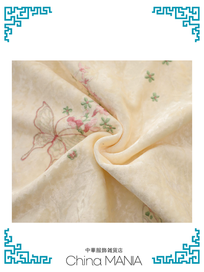 【旗袍】クリーム×蝶と花【秋冬新作】