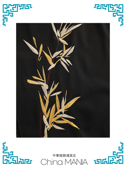 【旗袍】黒×笹×ケープ付き【秋冬新作】