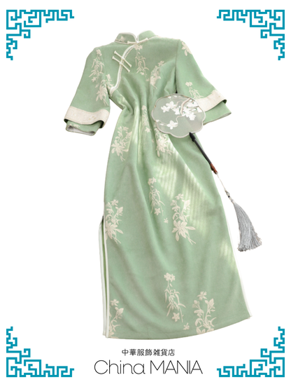 【旗袍】緑×花【秋冬新作】