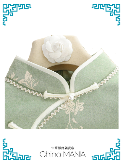 【旗袍】緑×花【秋冬新作】