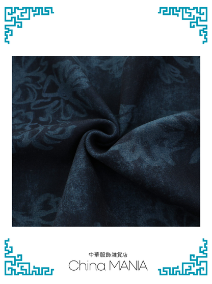 【旗袍】紺×花【秋冬新作】