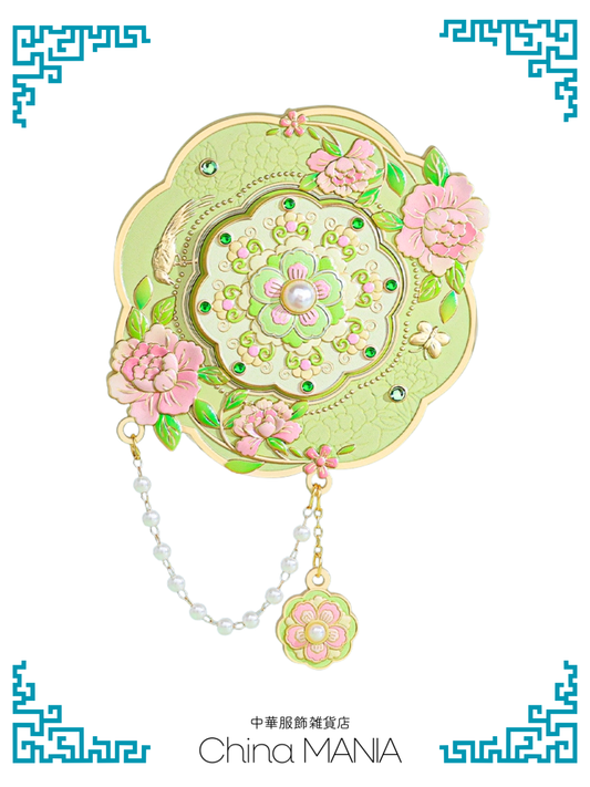 【手鏡】中華伝統柄　花间蝶影　ケース付き