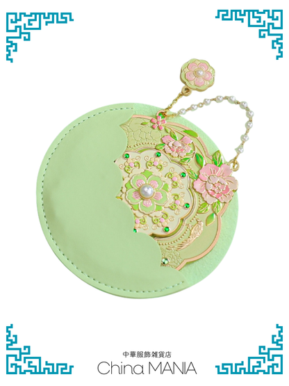 【手鏡】中華伝統柄　花间蝶影　ケース付き