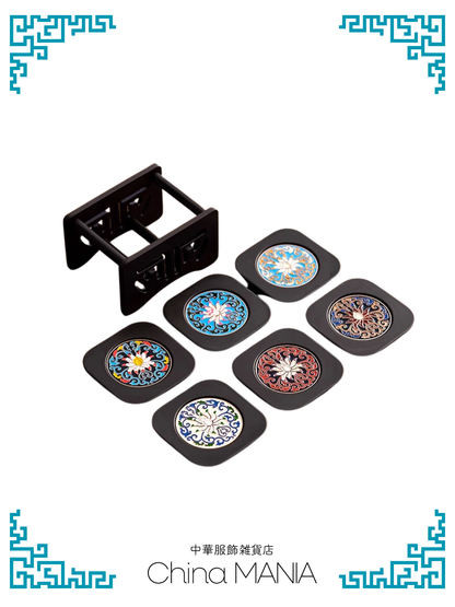 2/14(土)20:00-【コースター】蓮模様　６枚セット　収納ホルダー付き