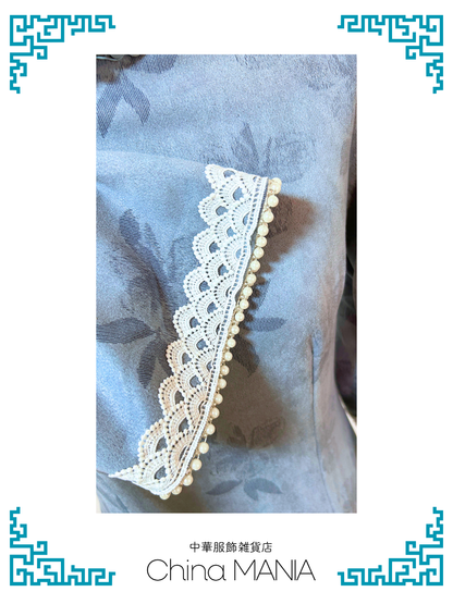 【旗袍】ブルーグレー×七分袖【秋冬新作】