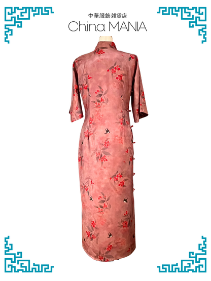 【旗袍】紅×鳥×赤い実【秋冬新作】