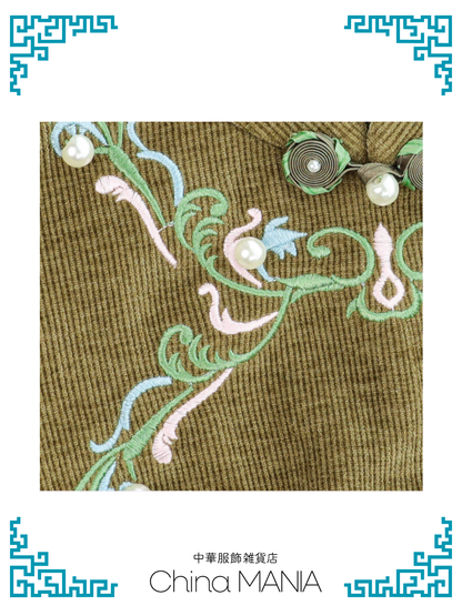 【旗袍】緑×刺繍【秋冬新作】