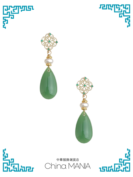 【中華ピアス】ジルコン×翠雫