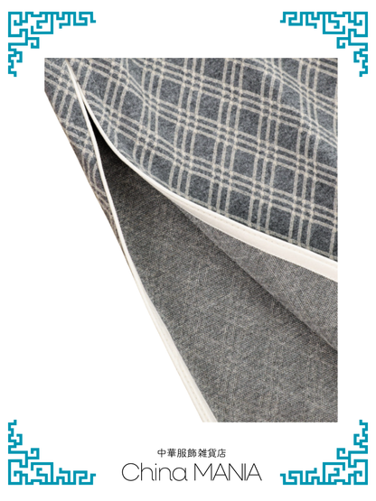 【旗袍】グレー×チェック×七分袖【秋冬新作】