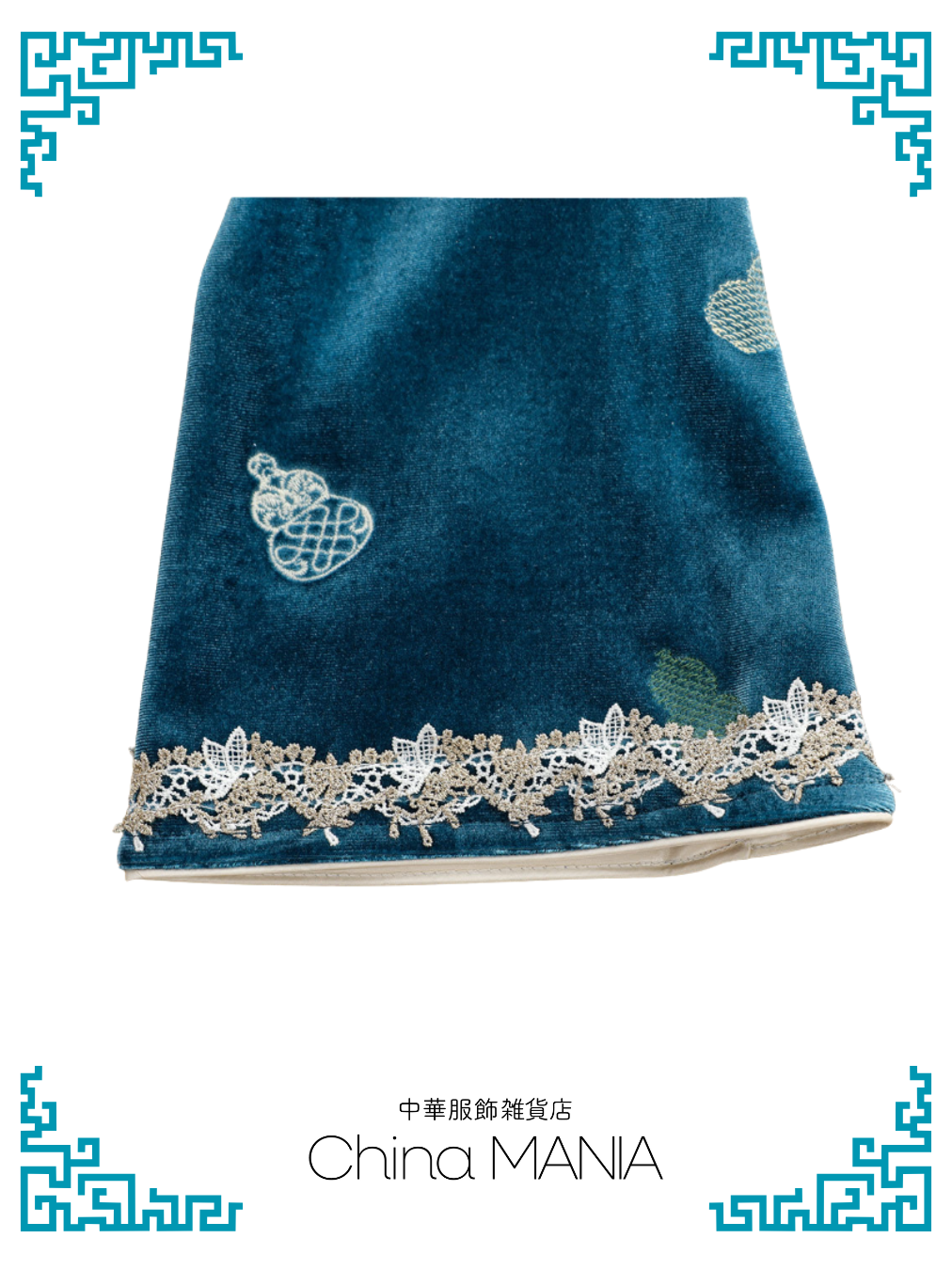 【旗袍】青×ひょうたん×七分袖【秋冬新作】