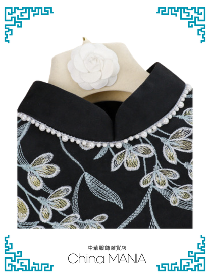 【旗袍】黒×花×長袖【秋冬新作】