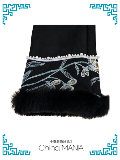 【旗袍】黒×花×長袖【秋冬新作】