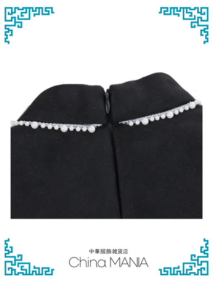 【旗袍】黒×花×長袖【秋冬新作】