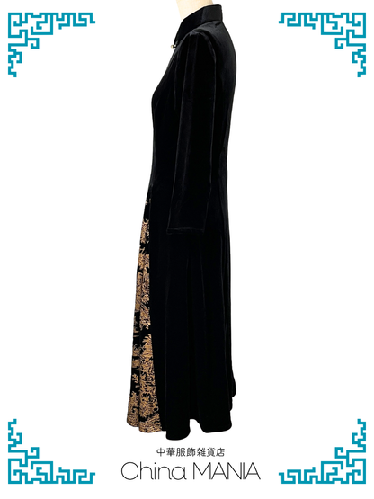 【旗袍ワンピ】黒×金×ワンピース【秋冬新作】