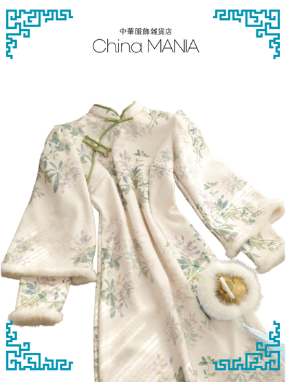 【旗袍】アイボリー×花×長袖【秋冬新作】