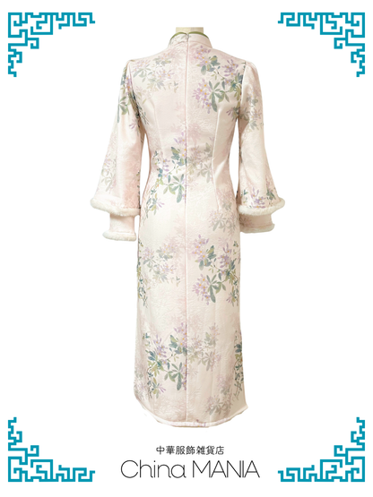 【旗袍】アイボリー×花×長袖【秋冬新作】