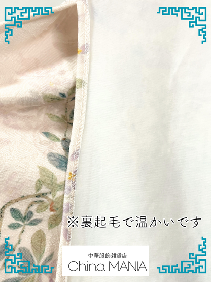 【旗袍】アイボリー×花×長袖【秋冬新作】