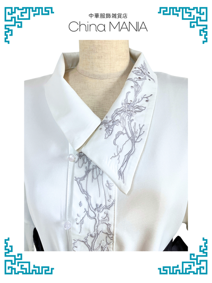 【ブラウス】白長袖シャツ×刺繍