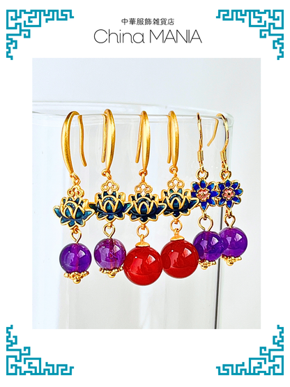 【ピアス/イヤリング】蓮華×三彩玉