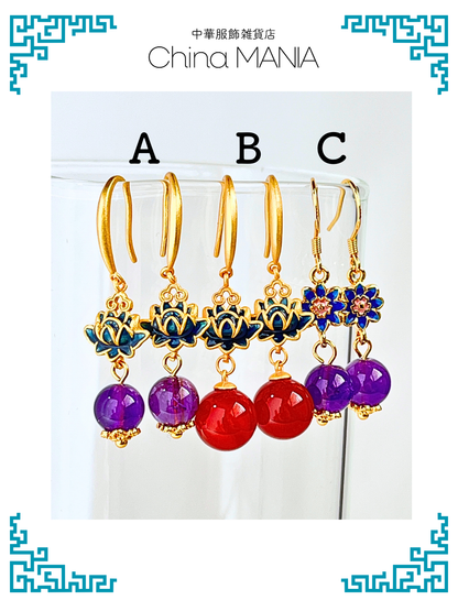 【ピアス/イヤリング】蓮華×三彩玉