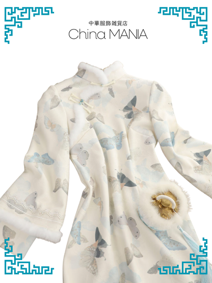 【旗袍】アイボリー×蝶【秋冬新作】