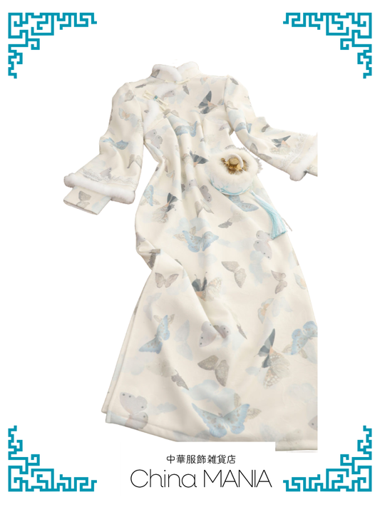 【旗袍】アイボリー×蝶【秋冬新作】
