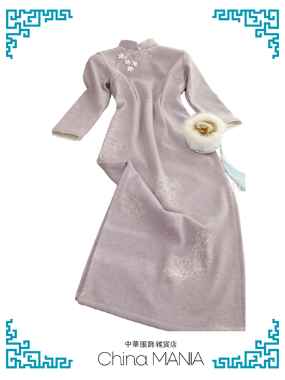【旗袍】薄紫×花【秋冬新作】