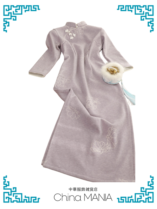 【旗袍】薄紫×花【秋冬新作】