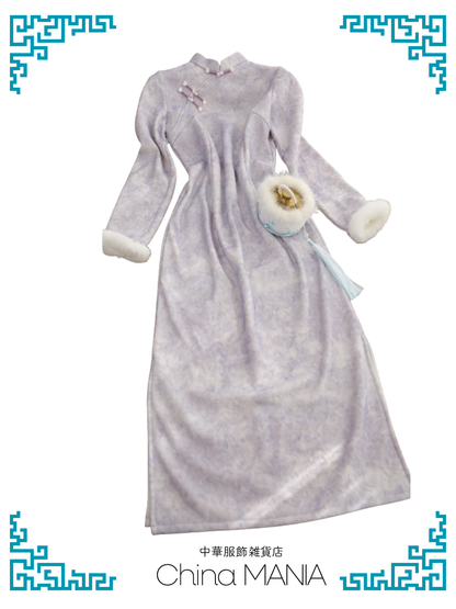 【旗袍】ラベンダー×ケープ付き【秋冬新作】