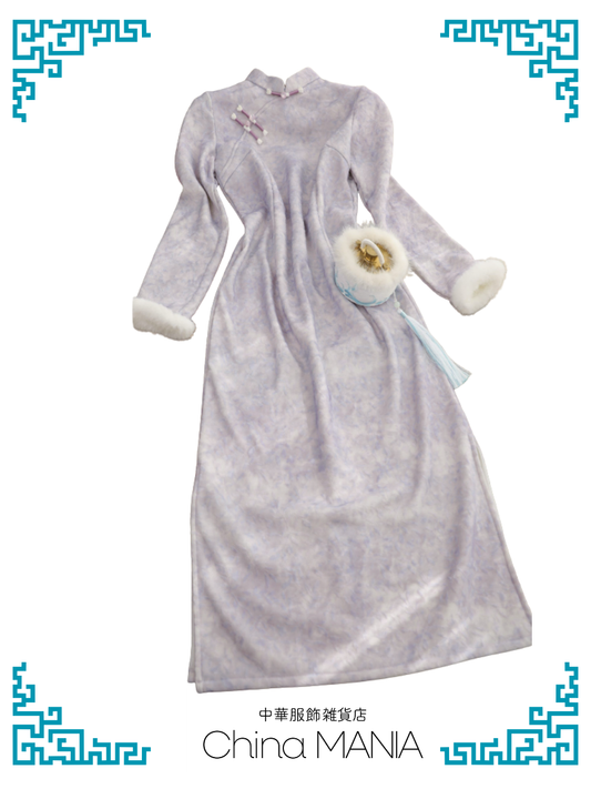 【旗袍】ラベンダー×ケープ付き【秋冬新作】