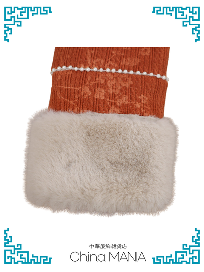 【旗袍】橙×蝶と小花【秋冬新作】