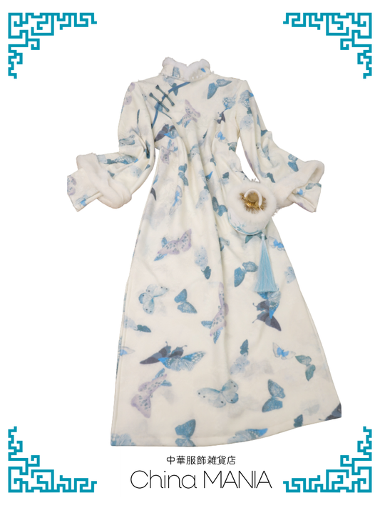 【旗袍】白×青蝶【秋冬新作】