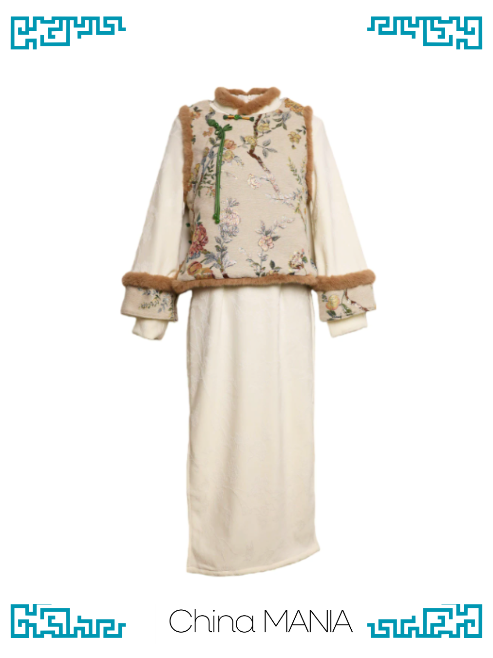 【旗袍】アイボリー×ベスト　セットアップ【秋冬新作】