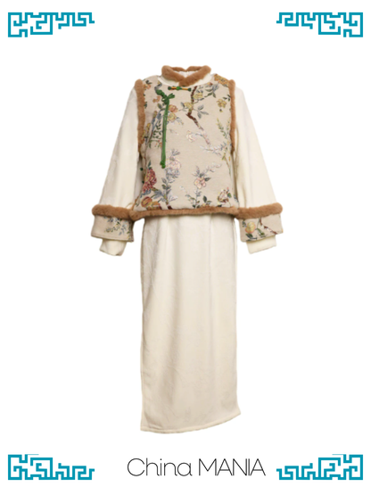 【旗袍】アイボリー×ベスト　セットアップ【秋冬新作】