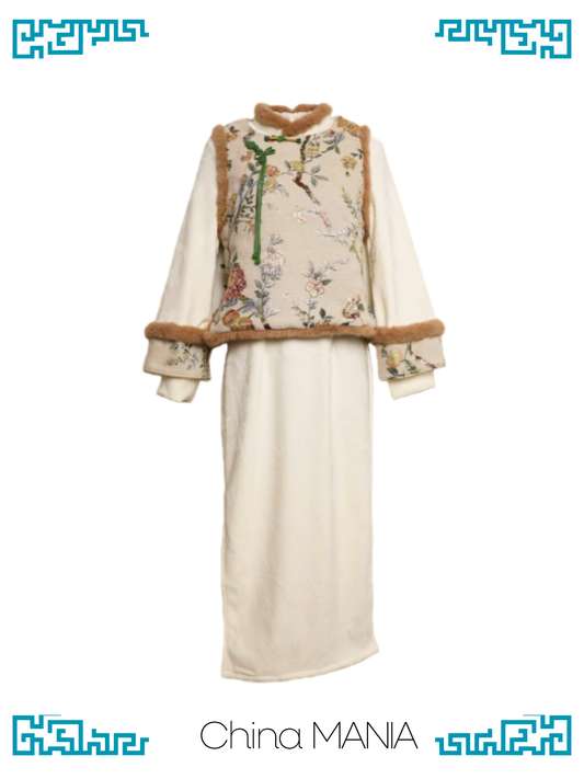 【旗袍】アイボリー×ベスト　セットアップ【秋冬新作】