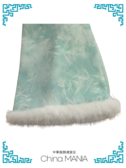 【旗袍】 水色×花【秋冬新作】