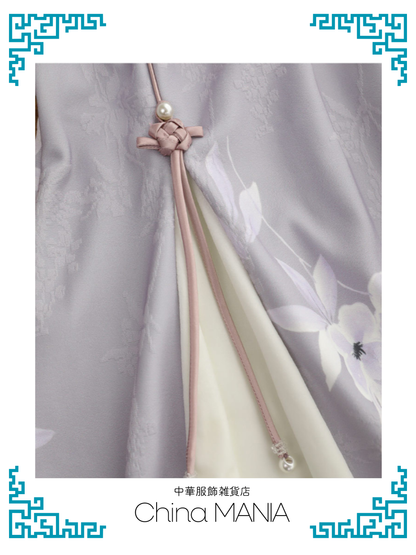 【旗袍ワンピ】紫×花×ワンピース【秋冬新作】