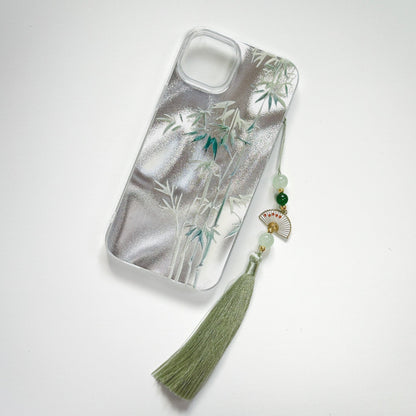 【iPhoneケース】竹林 中華ストラップ付き