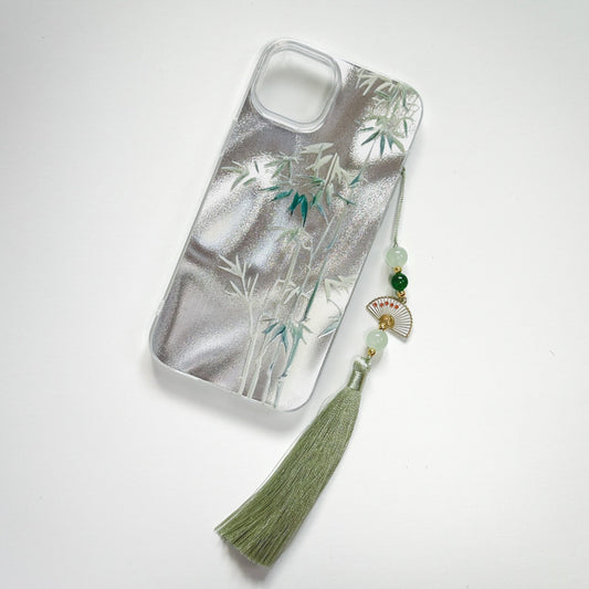 【iPhoneケース】竹林 中華ストラップ付き