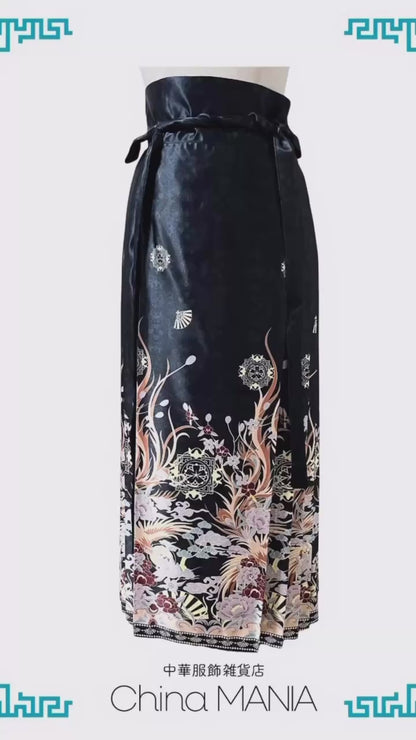 【馬面裙】黒×牡丹
